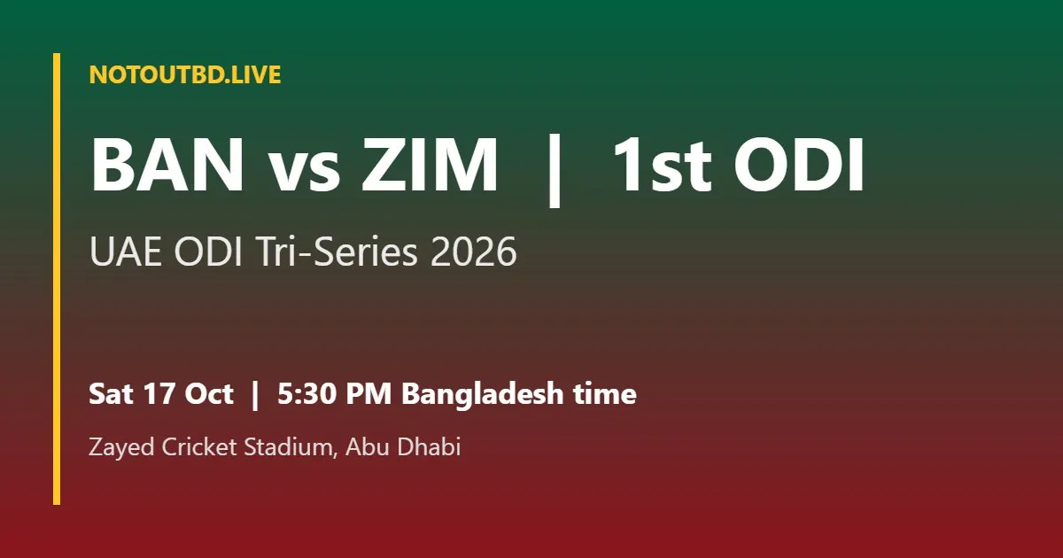 Bangladesh vs Zimbabwe 1st ODI 2026 – 17 October, 5:30 PM Bangladesh time, Abu Dhabi